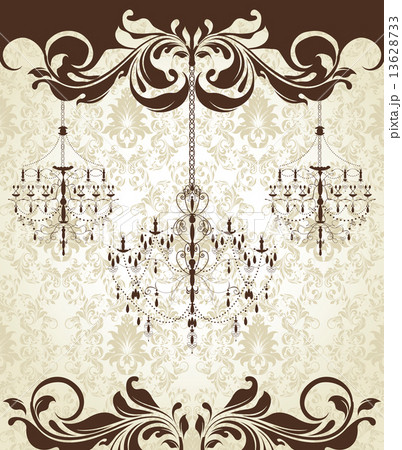 Vintage invitation card with ornate elegant abstract floral desi 13628733