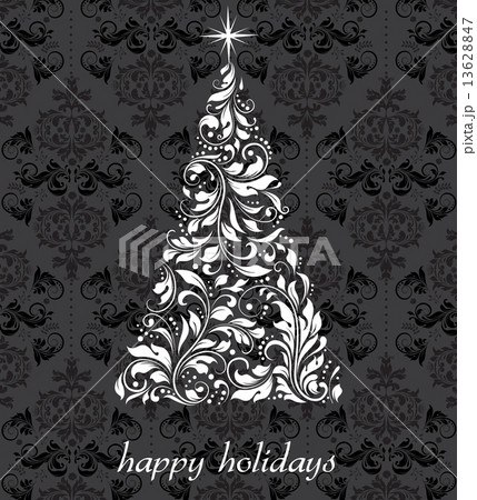 Vintage Christmas card with ornate elegant retro abstract floral 13628847
