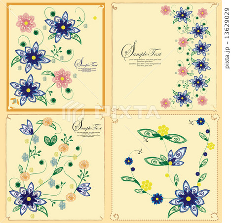 Set of four card with floral background 13629029
