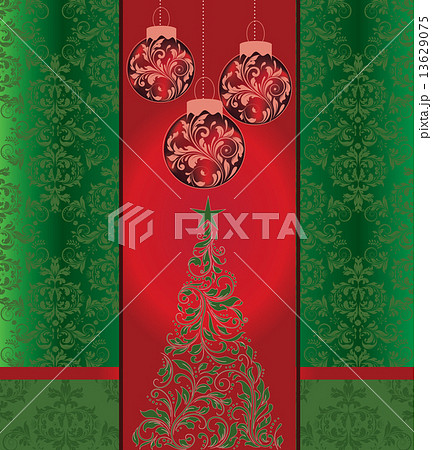 Vintage Christmas card with ornate elegant retro abstract floral Vintage Christmas card with ornate elegant retro abstract floral 13629075