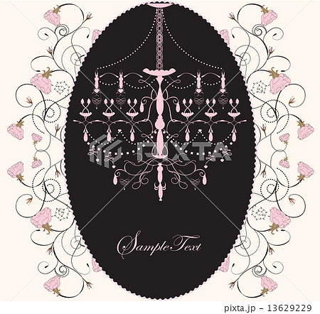 Vintage invitation card with floral rose design and chandelier 13629229