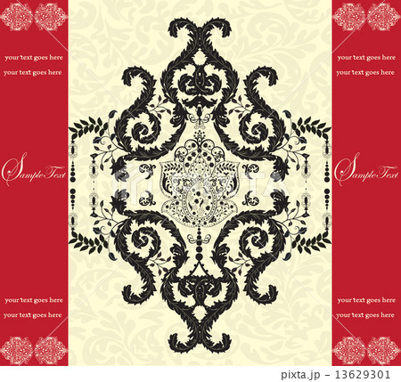 Vintage invitation card with ornate elegant abstract floral desi 13629301