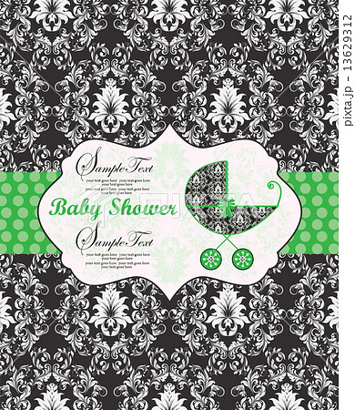 Vintage baby shower invitation card with ornate elegant retro ab Vintage baby shower invitation card with ornate elegant retro ab 13629312