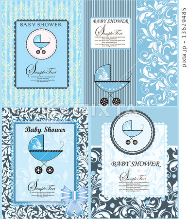 Set of four (4) vintage baby shower invitation cards with ornate Set of four (4) vintage baby shower invitation cards with ornate 13629485