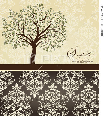 Vintage invitation card with ornate elegant abstract floral tree 13629581