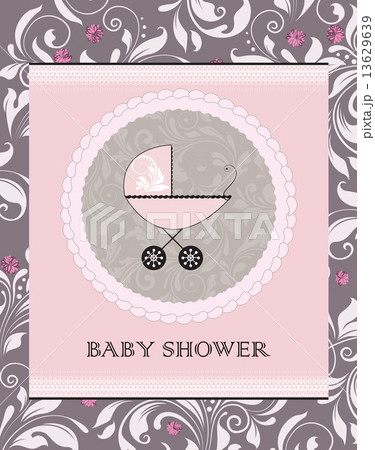Vintage baby shower invitation card with ornate elegant abstract 13629639