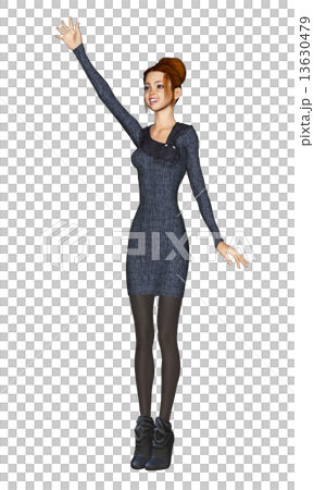 手を振るセータードレスの女性　３DCGイラスト素材 13630479