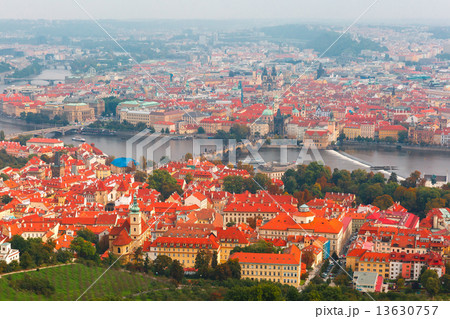Aerial view over the Vltava River in Prague, Czech Republic 13630757