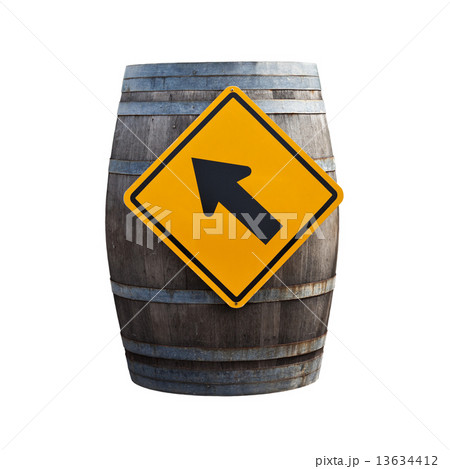 Big old wine barrel with traffic sign isolated on white backgrou Big old wine barrel with traffic sign isolated on white backgrou 13634412
