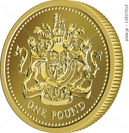 Vector British money gold coin one pound with the coat of arms 13637019