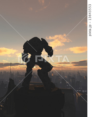 Future City - Robot Sentinel at Sunset 13643553