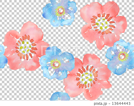 花 模様 花柄 花柄模様 水彩 春 赤 青 植物 自然 明るい 楽しい 素材 背景 白バック のイラスト素材
