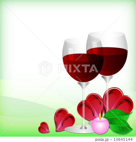 Greeting card with glasses of red wine on Valentine's day. February 14 - day for all lovers 13645144