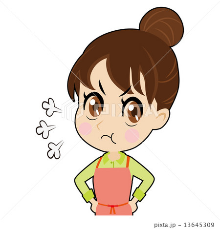 不機嫌なエプロンの若い女性のイラスト素材