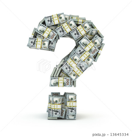 Question sign from packs of dollar isolated on white. 13645334