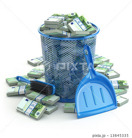 Packs of euro in the garbage can. Waste of money or currency col Packs of euro in the garbage can. Waste of money or currency col 13645335