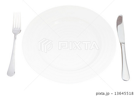 white plate with fork and knife set isolated white plate with fork and knife set isolated 13645518