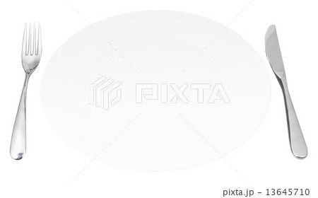 empty white flat plate with fork and knife empty white flat plate with fork and knife 13645710