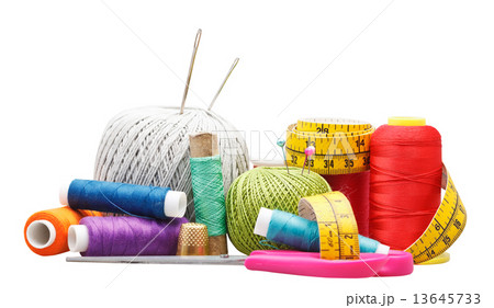 set of needlework objects isolated on white 13645733