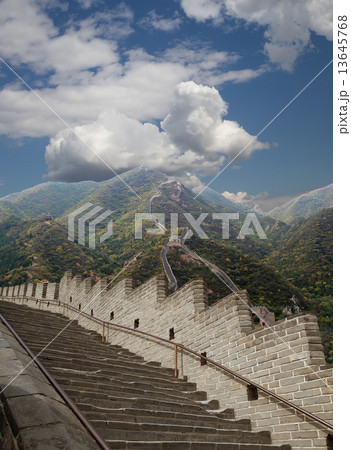 View of one of the most scenic sections of the Great Wall of China, north of Beijing 13645768