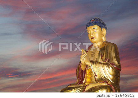 Buddhist Temple. Golden statue of Buddha-- southern Xian (Sian, Xi'an), Shaanxi province, China 13645915