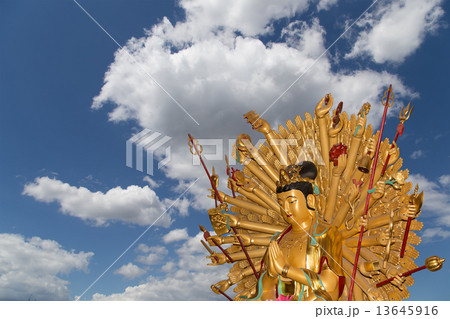 Buddhist Temple. Golden statue of Buddha-- southern Xian (Sian, Xi'an), Shaanxi province, China 13645916
