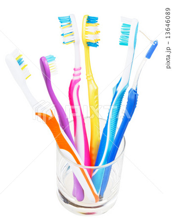 tooth brushes and interdental brush in clear glass 13646089
