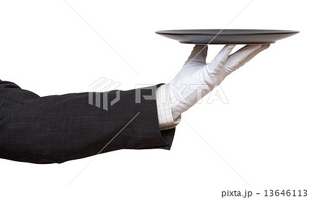 hand in white glove with black plate hand in white glove with black plate 13646113