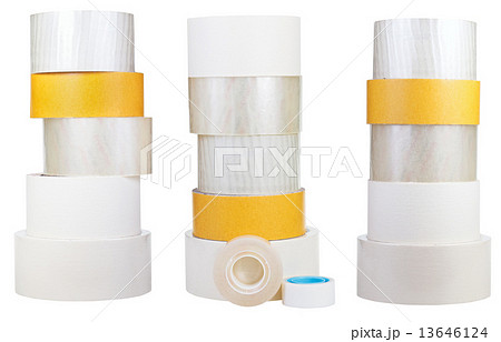 set of stacks of adhesive tape rolls isolated on white 13646124