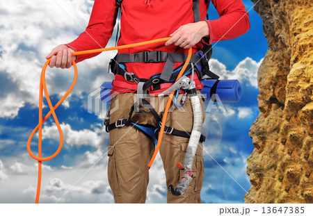 hiker holding rope hiker holding rope 13647385