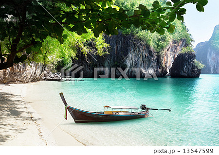 boat on beach of island in Krabi Province, Thailand 13647599