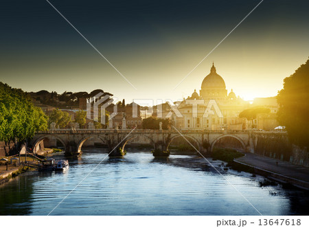 view on Tiber and St Peter Basilica in Vatican 13647618