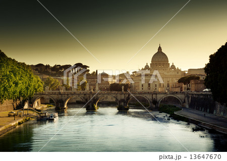 view on Tiber and St Peter Basilica in Vatican 13647670