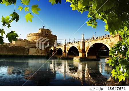 Saint Angel Fortress  and Tiber river in Rome, Italy 13647671