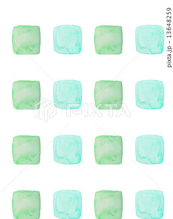 四角 爽やか 手描き 水彩 模様 柄 連続模様 エコ シンプル イラスト 緑 青 水色 白バッ のイラスト素材