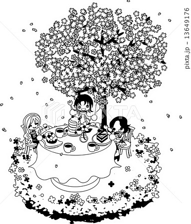 綺麗な桜の下で ケーキを食べながら お花見を楽しみましょう のイラスト素材 13649176 Pixta