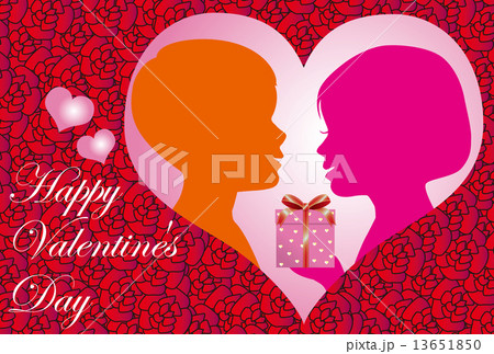男の子と女の子のシルエットのバレンタインカードのイラスト素材