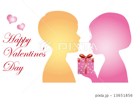 男の子と女の子のシルエットのバレンタインカードのイラスト素材