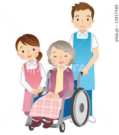 車椅子に乗る高齢者 介護のイラスト素材