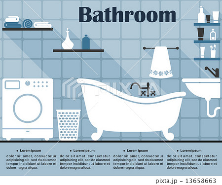 Flat blue bathroom interior with long shadows 13658663