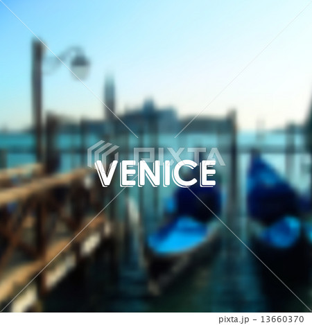 vector illustration of gondolas in Venice lagoon, Italy. Blurred cityscape with typographic label vector illustration of gondolas in Venice lagoon, Italy. Blurred cityscape with typographic label 13660370