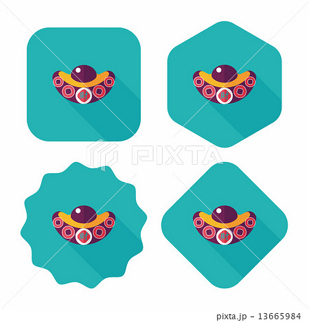 Chinese New Year flat icon with long shadow,eps10, Gold ingot wi 13665984