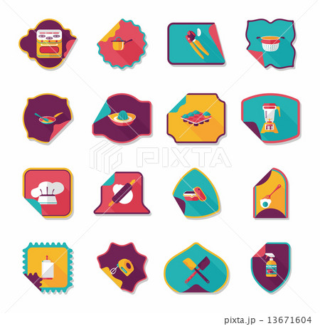 Kitchenware sticker flat banner background set, eps10 13671604