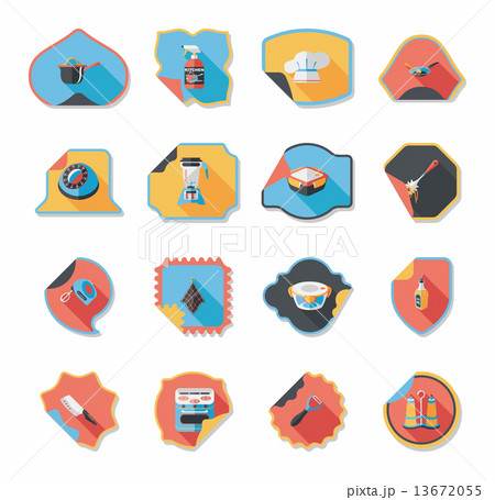 Kitchenware sticker flat banner background set, eps10 13672055