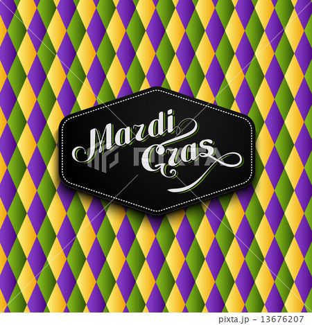 vector illustration of Mardi Gras or Shrove Tuesday lettering label on checkered background. Holiday 13676207