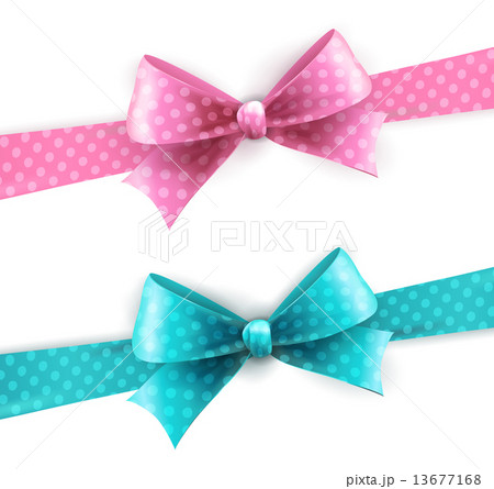 Vector isolated blue and pink polka dots bow 13677168