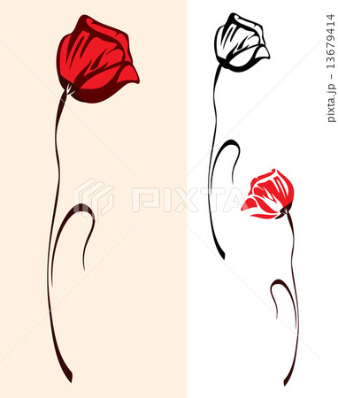 red poppy flower design - single flower simple vector outline 13679414