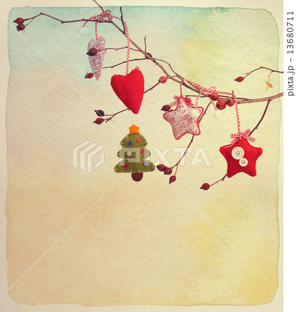 New Year card. Vintage retro style. Paper watercolor textured. 13680711