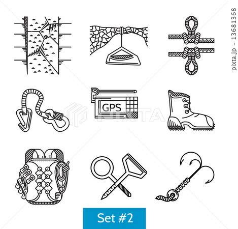 Black vector icons for rock climbing accessories 13681368