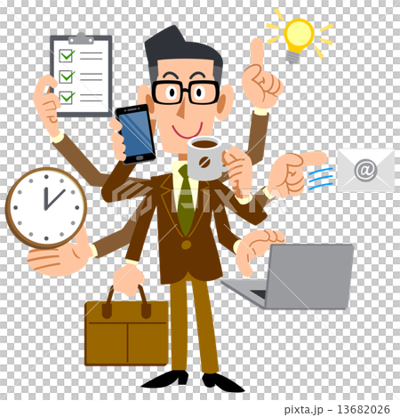 男子戴著眼鏡進行多任務處理 男子戴著眼鏡進行多任務處理 13682026